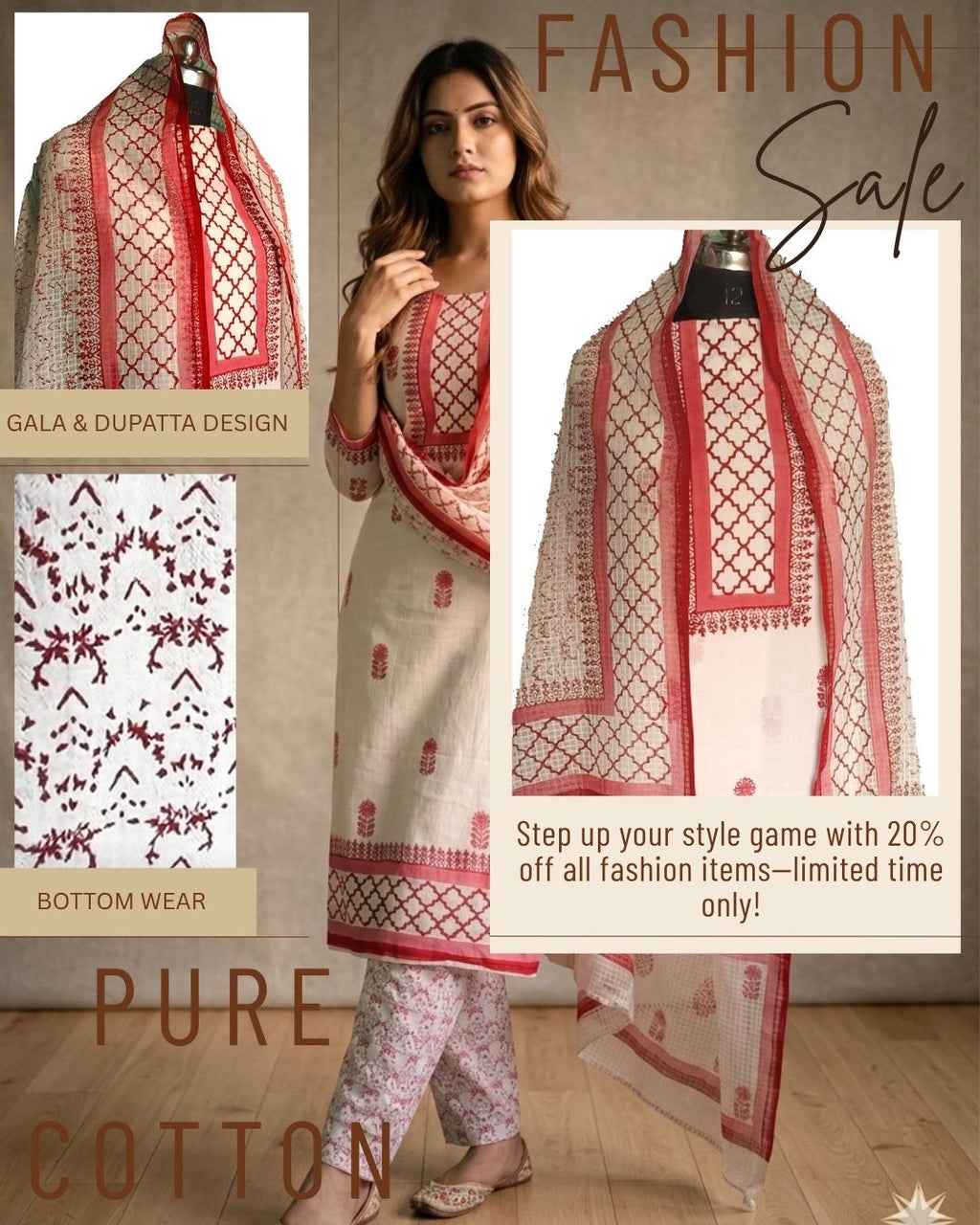 Handcrafted Blossom: Soft Pure Cotton Suit with Intricate Block Prints" (Softness aur beauty)