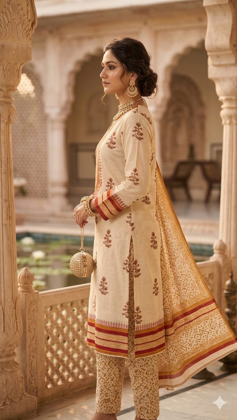 LVORI Printed Kurta Pant Dupatta Set for Women | Ethnic Festive Wear | Premium Designer Suit (Semi Stitched)